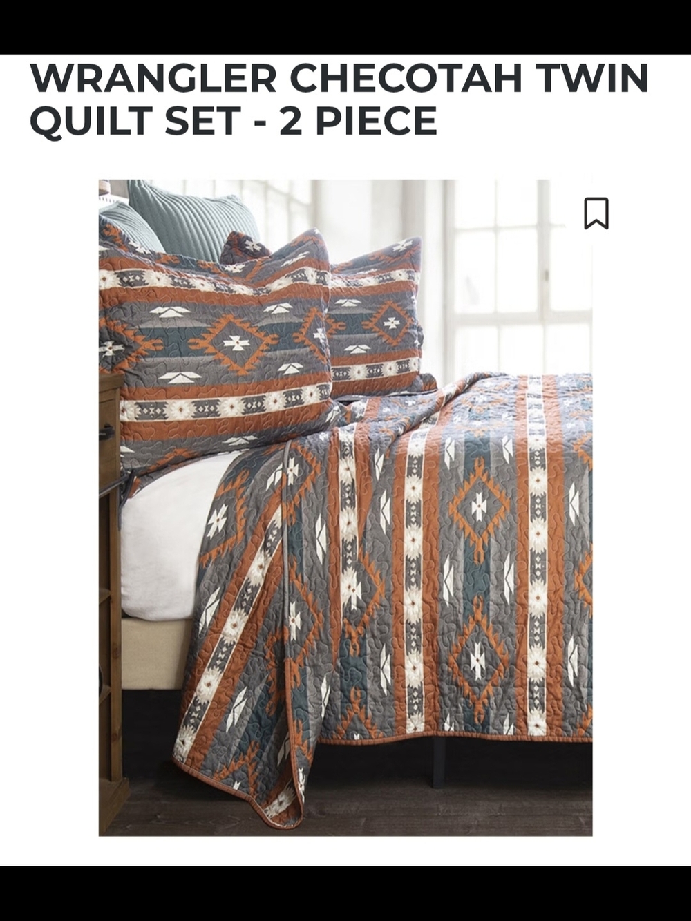 Wrangler Checotah Twin Quilt Set - Gray, Rust, Cream, And Blue